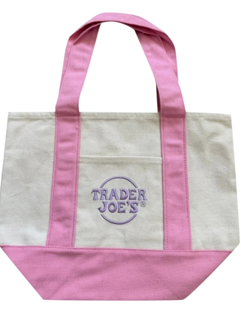 NWT Trader Joes Mini Pastel Canvas Tote Bag Pink - Picture 2 of 3